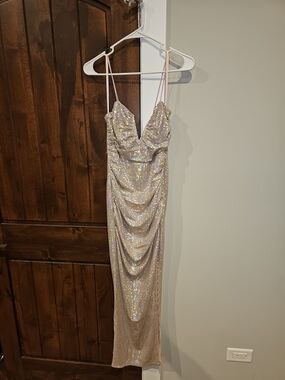 NWT - One And Only - Sequin Ruched Slip Dress with Spaghetti Straps - Pink